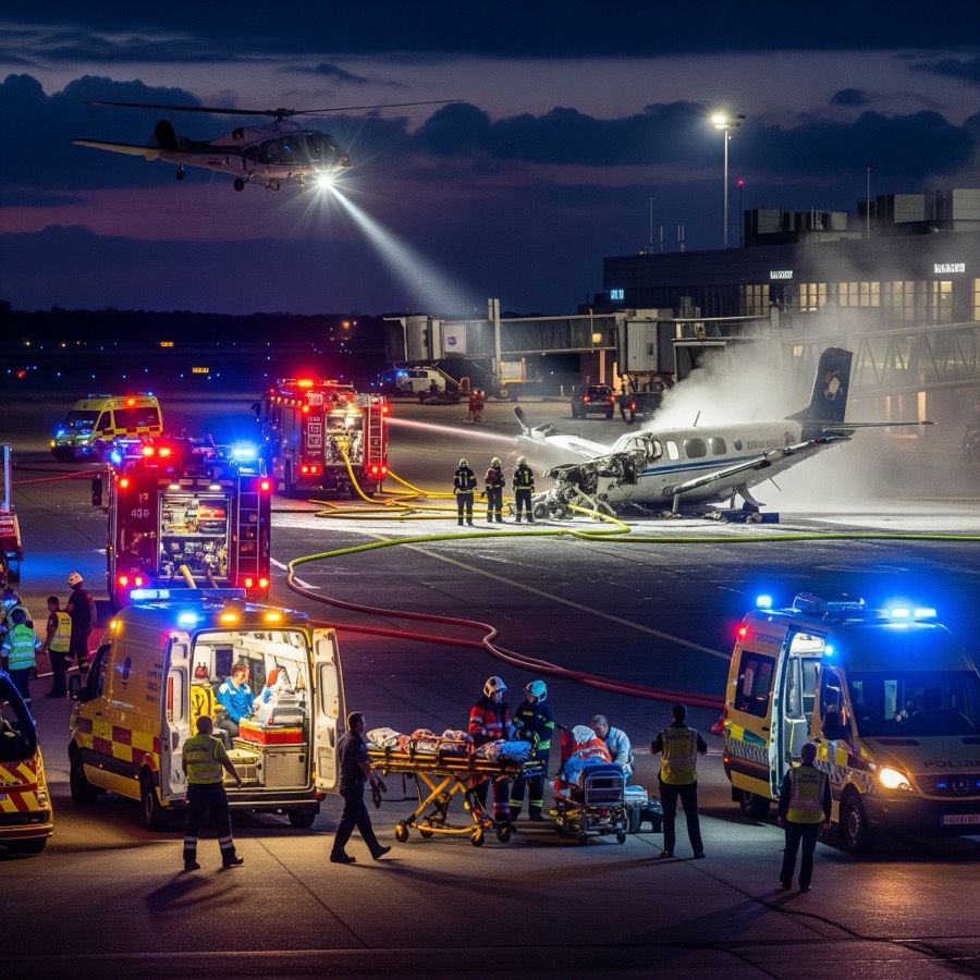 Emergency responders working a night rescue operation